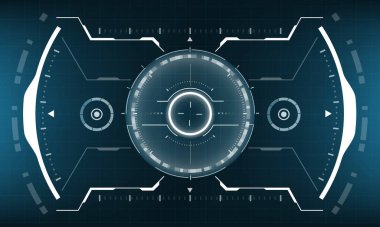 HUD bilim kurgu arayüzü görüntüsü mavi tasarım üzerinde beyaz geometrik sanal gerçeklik fütüristik teknoloji yaratıcı ekran vektörü