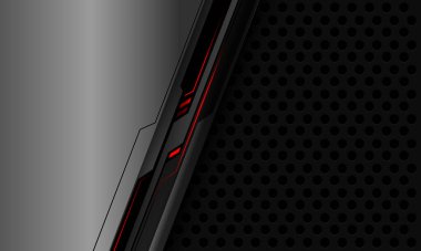 Koyu gri çember ağ dizaynı üzerinde soyut gümüş siber devre kırmızı ışık modern fütürist teknoloji arka plan vektörü