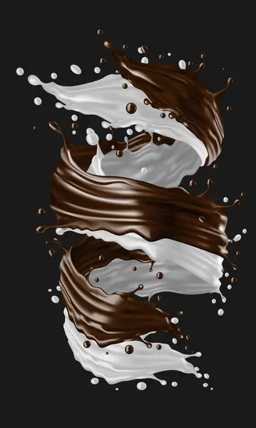 Realistic Milk Chocolate Spiral Mix Design Food Drink Grey Background — Stock Vector