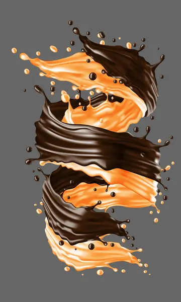 Реалистичный Карамель Шоколад Спирали Дизайн Пищевого Напитка Canndy Сером Фоне — стоковый вектор