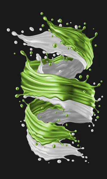 Realistisches Design Der Spiralmischung Aus Milch Und Grünem Tee Für — Stockvektor