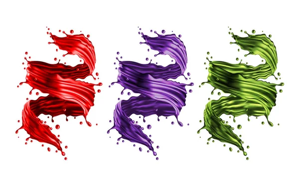 Сбор Декораций Crear Красно Фиолетово Зеленая Вода Spriral Dynamic Белом — стоковый вектор
