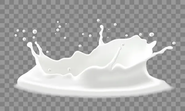 Realisitc Белое Молоко Брызги Корона Сером Клетчатом Фоне Дизайн Пищевого — стоковый вектор