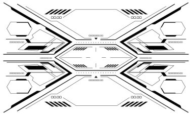 Beyaz tasarım üzerinde HUD bilim kurgu arayüzü görüntüsü siyah geometrik sanal gerçeklik fütüristik teknoloji yaratıcı ekran vektörü