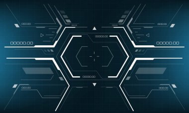 HUD bilim kurgu arayüzü görüntüsü mavi tasarım üzerinde beyaz geometrik sanal gerçeklik fütüristik teknoloji yaratıcı ekran vektörü