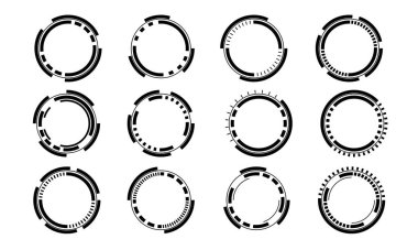 Bilim kurgu siyah daire kullanıcı arayüzü elementleri kümesi teknoloji fütüristik tasarım beyaz arkaplan vektörü üzerinde modern yaratıcı