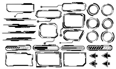 Siyah çizgi siber arayüz elementleri beyaz tasarım ultra modern fütüristik vektör üzerinde holografik