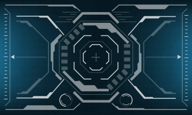 HUD bilim kurgu arayüzü ekran görüntüsü mavi tasarım sanal gerçeklik üzerine beyaz sekizgen geometrik yaratıcı teknoloji ekran vektörü