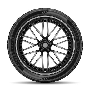 İzole edilmiş arka plan vektöründe araba lastiği radyal metal alaşımı