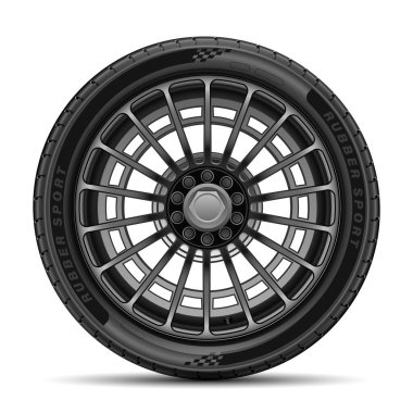 İzole edilmiş arka plan vektöründe araba lastiği radyal metal alaşımı