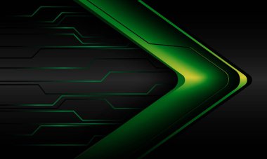 Soyut yeşil ok yönü enerji ışığı siber siyah metalik geometrik tasarım modern fütürist teknoloji arkaplan vektörü