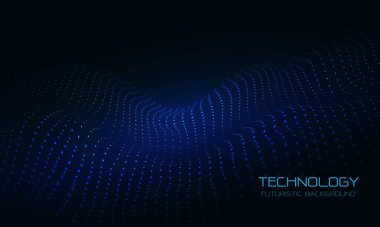 Soyut mavi dalga parçacıkları teknoloji fütüristik akış ses şebekesi şebekesi dijital veri yapısı nokta elementler arka plan vektöründen oluşur
