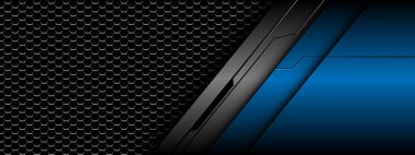 Soyut mavi metalik siyah çizgi devresi siber gri altıgen ağ desen tasarımı modern fütüristik teknoloji yaratıcı arka plan vektörü