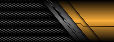 Soyut altın gri metalik siyah çizgi devresi siber gri altıgen ağ desen tasarımı modern fütüristik teknoloji yaratıcı arka plan vektörü