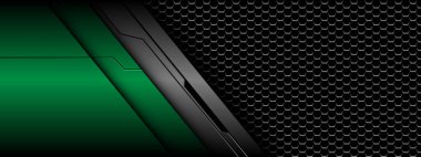 Soyut yeşil metalik siyah çizgi devresi siber gri altıgen ağ desen tasarımı modern fütüristik teknoloji yaratıcı arka plan vektörü