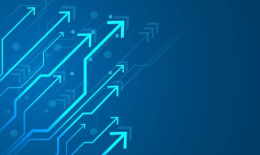 Soyut teknoloji mavi oklar devresi ileri hareket geometrik ve boş uzay tasarımı modern fütüristik arkaplan vektörü 