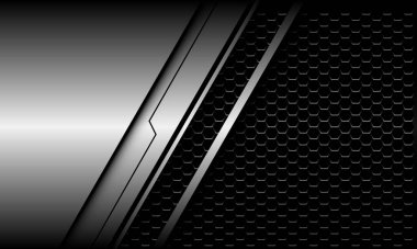 Altıgen ağ dizaynı üzerine soyut gümüş siyah çizgi siber geometrik modern fütüristik teknoloji arka plan vektörü