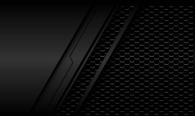 Altıgen ağ dizaynı üzerinde soyut gri metalik siyah çizgi siber geometrik modern fütüristik teknoloji arkaplan vektörü