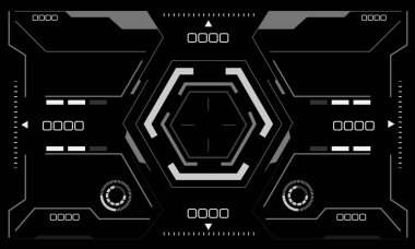 HUD bilim kurgu arayüzü ekranı görüntüsü beyaz altıgen geometrik tasarım sanal gerçeklik fütüristik teknoloji siyah vektör üzerinde yaratıcı görüntü
