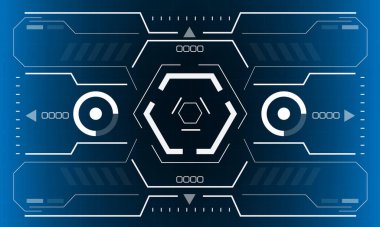 HUD bilim kurgu arayüzü ekranı görüntüsü beyaz altıgen geometrik tasarım sanal gerçeklik fütüristik teknoloji mavi vektör üzerinde yaratıcı görüntü
