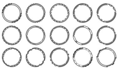 Bilimkurgu siyah daire kullanıcı arayüzü elementleri kümesi teknoloji fütüristik tasarım kara arkaplan vektörü üzerinde modern yaratıcı