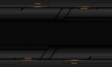 Soyut koyu gri metalik çember sarı ışık enerjili siyah çizgi siber geometrik tasarım modern teknoloji fütüristik yaratıcı kara zemin vektörü