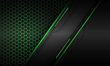 Soyut yeşil ışık altıgen örgü koyu gri metalik siyah çizgi siber geometrik / tasarım modern teknoloji fütüristik yaratıcı kara zemin vektörü