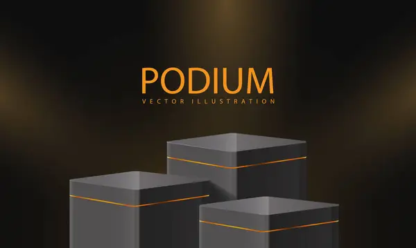 Podium Grey Glossy Gold Line Steps Dim Light Black Design Vecteur En Vente