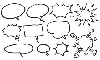 Balon siyah çizgi çizgi film koleksiyonu beyaz arkaplan vektörü üzerine metin için boş ayarlandı