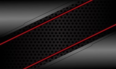 Soyut gri metalik kırmızı çizgi siyah daire örgüsü / dinamik geometrik tasarım modern fütüristik teknoloji arka plan vektörü