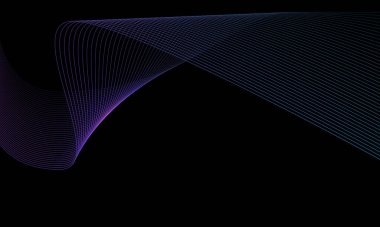 Soyut mavi menekşe çizgileri siyah boşluk arkaplan vektörü üzerinde dalga hareketi