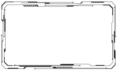 Hud çerçeve siyah kullanıcı arayüzü unsurları tasarlıyor modern teknoloji fütüristik kontrol paneli dijital sanal pencere oyun menüsü beyaz arkaplan vektöründe siber monitöre dokunuyor