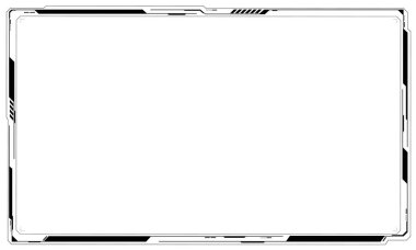 Hud çerçeve siyah kullanıcı arayüzü unsurları tasarlıyor modern teknoloji fütüristik kontrol paneli dijital sanal pencere oyun menüsü beyaz arkaplan vektöründe siber monitöre dokunuyor