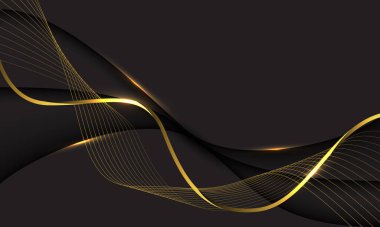 Siyah tasarım modern arkaplan vektörü üzerinde soyut lüks altın kurdele çizgi eğrisi