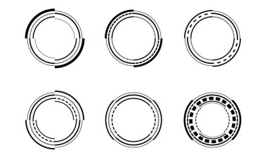 Bilim kurgu siyah daire kullanıcı arayüzü elementleri kümesi teknoloji fütüristik tasarım beyaz zemin üzerinde modern yaratıcı