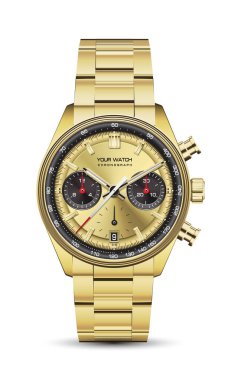 Gerçekçi altın saat kronograf siyah kırmızı ok beyaz numara tanımlama erkekler için lüks klasik izole arka plan vektörü