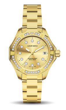 Erkekler için gerçekçi kronograf saati beyaz arka plandaki erkekler için altın elmas tasarım lüks zarafet modası