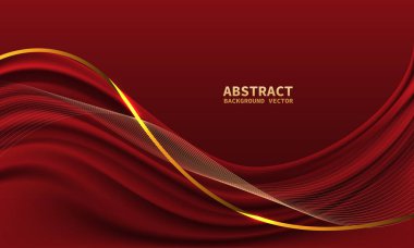 Metin yeri tasarımı için boş alanı olan soyut kırmızı altın renkli lüks dalga eğrisi modern yaratıcı arkaplan vektörü