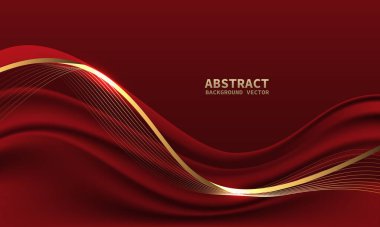 Metin yeri tasarımı için boş alanı olan soyut kırmızı altın renkli lüks dalga eğrisi modern yaratıcı arkaplan vektörü