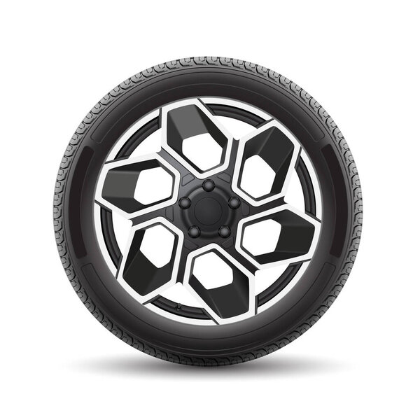 Realistic aluminum car wheel with tire style sport racing on white background vector