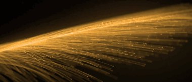 Soyut sarı parçacıklar sihirli dalga dinamik buhar akışı siyah arkaplan vektörü üzerinde