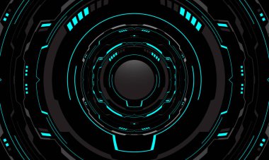 Bilim kurgu mavisi gri siber çizgi çember sistemi teknolojisi. Fütürist tasarım. Siyah arkaplan vektörü üzerine modern yaratıcı.