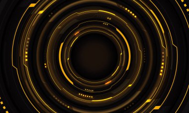 Sarı ışık gri siber hat çember sistemi teknolojisi fütüristik tasarım modern kara arkaplan vektörü yaratıcı