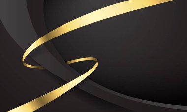 Metin yeri tasarımı için boş alanı olan soyut siyah altın kurdele lüks dalga eğrisi eğrisi modern yaratıcı arka plan vektörü