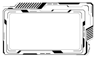 HUD, siyah kullanıcı arayüzü unsurları tasarım modern teknoloji fütüristik kontrol paneli dijital sanal pencere oyun menüsü siber monitöre dokunarak beyaz arkaplan vektörünü ayarlar