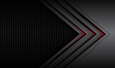 Soyut siyah kırmızı siber devre ok yönü altıgen örgü geometrik tasarım modern fütüristik teknoloji arkaplan vektörü