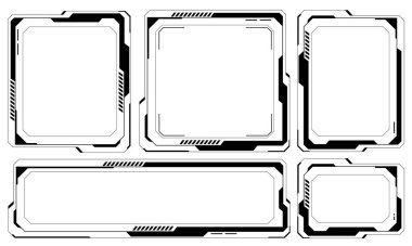 HUD siyah kullanıcı arayüzü unsurlarını çerçeveler modern teknoloji fütüristik kontrol paneli dijital sanal pencere oyun menüsü siber monitöre dokunarak beyaz arkaplan vektörünü ayarlar