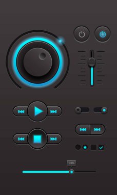 Kullanıcı arayüzü düğmesi gri mavi ışık güç ses seti tasarım vetörü
