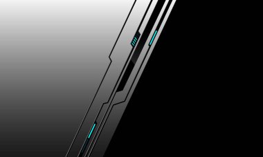 Soyut gümüş siber mavi ışık gücü siyah boş uzay teknolojisi fütüristik stil tasarımı modern arkaplan vektörü