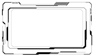 HUD, siyah kullanıcı arayüzü unsurları tasarım modern teknoloji fütüristik kontrol paneli dijital sanal pencere oyun menüsü siber monitöre dokunarak beyaz arkaplan vektörünü ayarlar